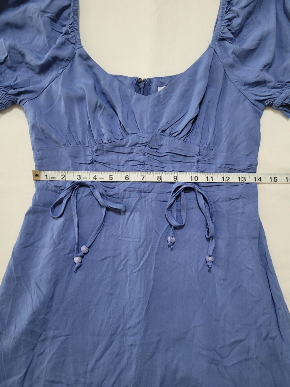 Cupshe Mini Dress Puff Sleeve Empire Waist Sundress Blue Small Coquette - Picture 8 of 13
